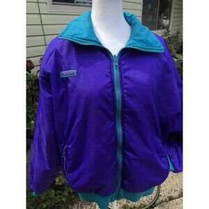 Vtg 90s Columbia Women’s Purple Turquoise Reversible Nylon Zip Jacket Ski Coat